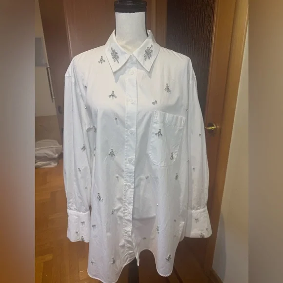 Zara White Blouse with Silver Embellishments - Picture 14 of 16